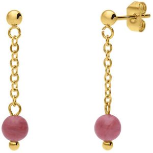 Stalen goldplated oorbellen gemstone Rhodonite