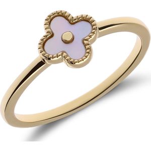 Zilveren goldplated ring klaver parelmoer