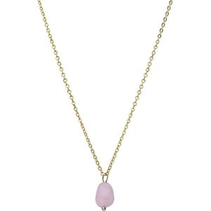 LuLu Jewels stalen goldplated ketting met rozenkwarts voor dames