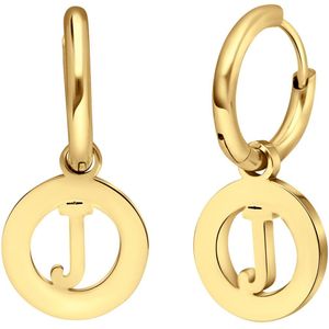 Stalen goldplated oorbellen met letter - J