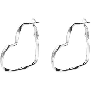 Zilverkleurige bijoux oorbellen met open hart