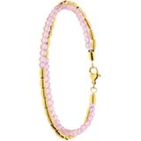 Stalen goldplated armband dubbel bol roze kraal