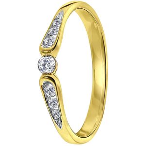 14 Karaat geelgouden ring met 7 diamanten 0,15ct