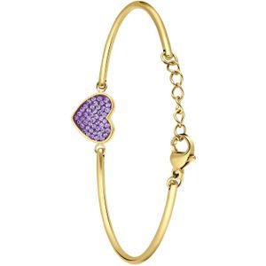 Stalen goldplated armband hart met kristal violet