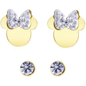 Stalen set goldplated oorknoppen 2 paar Disney Minnie met kristal wit
