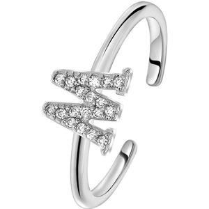 Zilveren ring alfabet met zirkonia