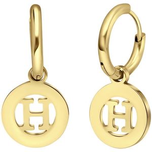 Stalen goldplated oorbellen met letter - H