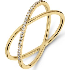 Zilveren goldplated ring gekruist met zirkonia