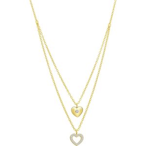Lucardi Dames Zilveren Goldplated Layering Ketting Hart - Ketting - 925 Zilver - Goudkleurig