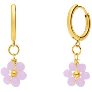 Stalen goldplated oorbellen met bloemen