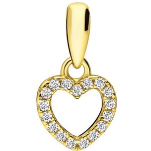 Lucardi Dames Zilveren goldplated hanger hart zirkonia - Hanger - 925 Zilver - Goudkleurig
