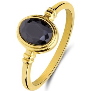 Stalen goldplated vintage ring ovaal zwart