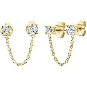 Zilveren goldplated oorknoppen met zirkonia ketting voor dames