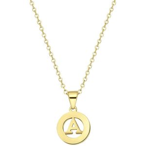 Stalen goldplated ketting met letter - A