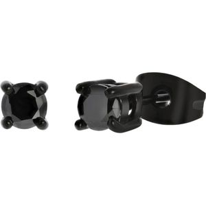 Gerecycled stalen blackplated oorbellen rond met zirkonia 4mm