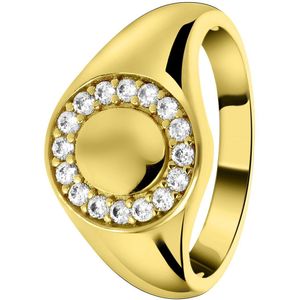 Goldplated zegelring rond met zirkonia