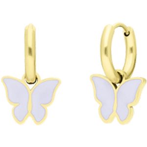 Stalen goldplated oorbellen met vlinder wit