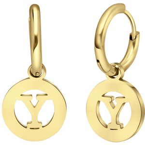 Stalen goldplated oorbellen met letter - Y