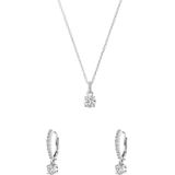 Zilveren sieradenset met oorbellen en ketting rond zirkonia