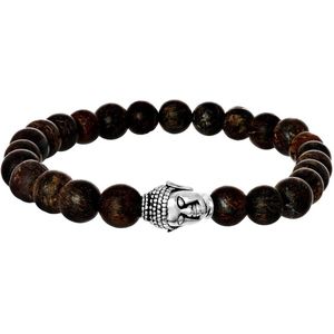 Stalen armband met bronzonite stenen boeddha