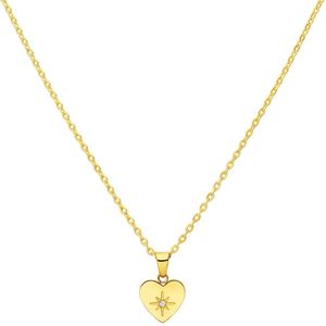 Stalen goldplated ketting hart met zirkonia