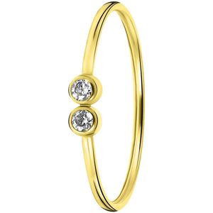 14 karaat geelgouden ring met 2 zirkonia's