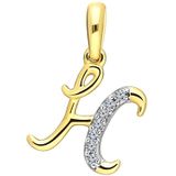 14 karaat geelgouden alfabet hanger met diamant 0,03ct