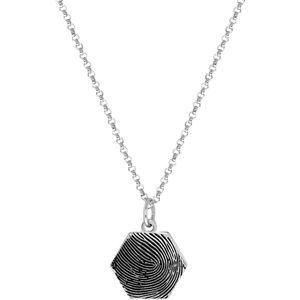 Zilveren ketting hexagon met vingerafdruk