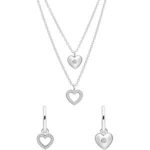 Zilveren set ketting en oorbellen hart