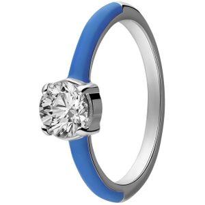 Stalen ring met blauwe emaille & zirkonia