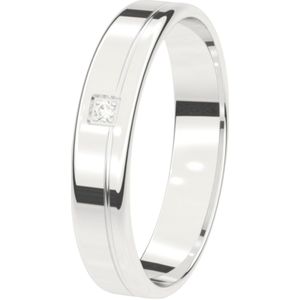 9K witte trouwring met diamant 4mm Sering