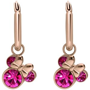 Stalen goldplated oorringen Minnie Mouse met roze kristal