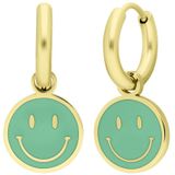 Stalen goldplated oorbellen met smiley mint