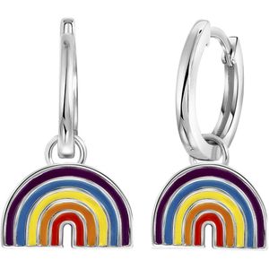 Zilveren oorringen met hanger enamel regenboog K3