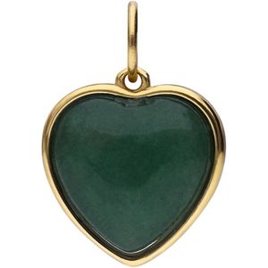 Stalen goldplated bedel hart met green aventurine