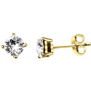 Zilveren oorknoppen goldplated kristal white voor dames