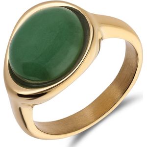Stalen goldplated ring met groen aventurijn ovaal
