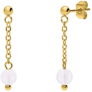 Stalen goldplated oorknoppen gemstone white agate voor dames