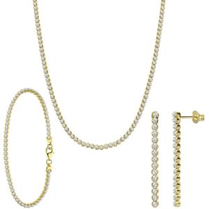 Zilveren goldplated set ketting, armband en oorknoppen zirkonia