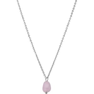 LuLu Jewels stalen ketting met rozenkwarts voor dames