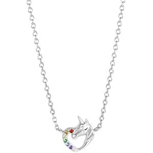 Zilveren kinderketting met hanger unicorn zirkonia