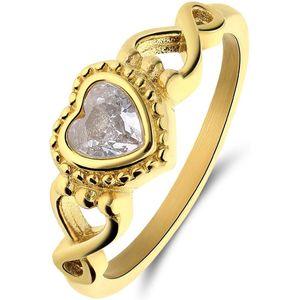 Stalen goldplated vintage ring met hart wit