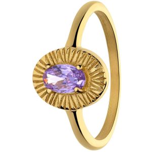 Stalen goldplated vintage ring bewerkt met paars zirkonia