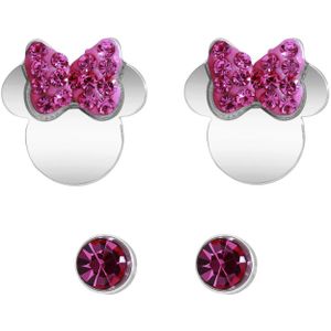 Stalen set oorknoppen 2 paar Disney Minnie Mouse met kristal roze