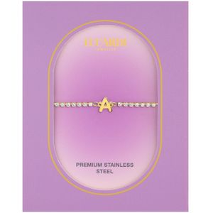Stalen goldplated tennis armband wit cz letter - A