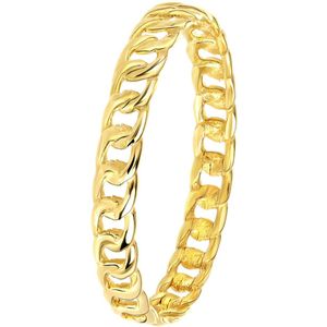 Lucardi Dames Ring met Gourmetschakel - Ring - Cadeau - 9 Karaat - Geelgoud