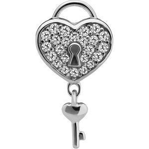 Lucardi Dames Zilveren bedel hart en sleutel - Hanger - 925 Zilver - Zilverkleurig