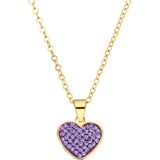 Stalen goldplated ketting hart met kristal violet