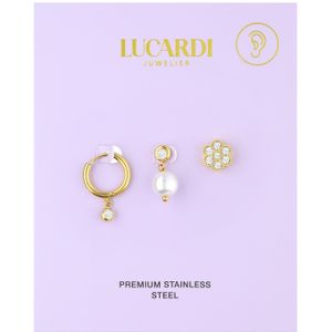 Stalen goldplated oorbellen set parel