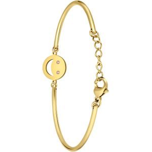 Stalen goldplated armband smiley met roze zirkonia